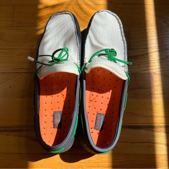 Swims Other - SWIMS Braided Lace Loafers Men's Sz 10 White Navy Green Machine Wash Mesh Rubber